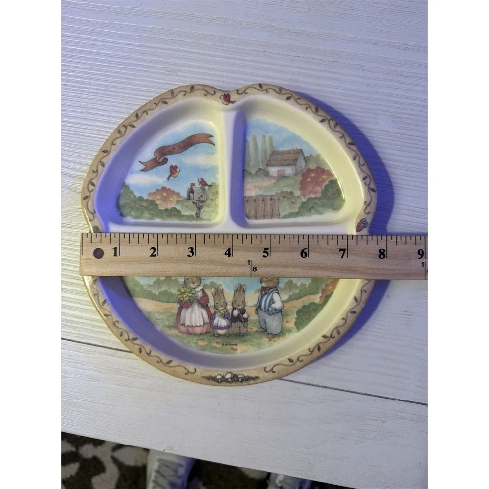 Peco Divided Plate Kids Cream Bunny Family Melamine Good Scalloped 01673 Vintage